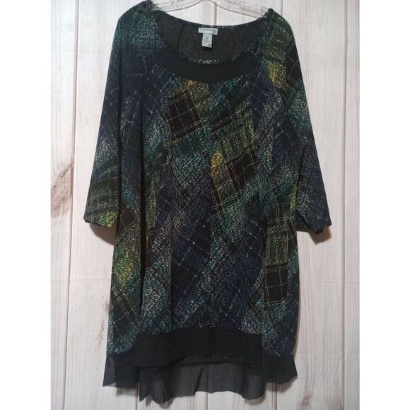 Catherine's Shirt Ladies 2x Navy‎ Black Blue Short Sleeve - Picture 1 of 7